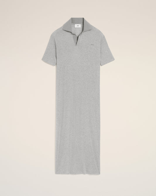 Grey Cotton Short Sleeve Long Polo Dress