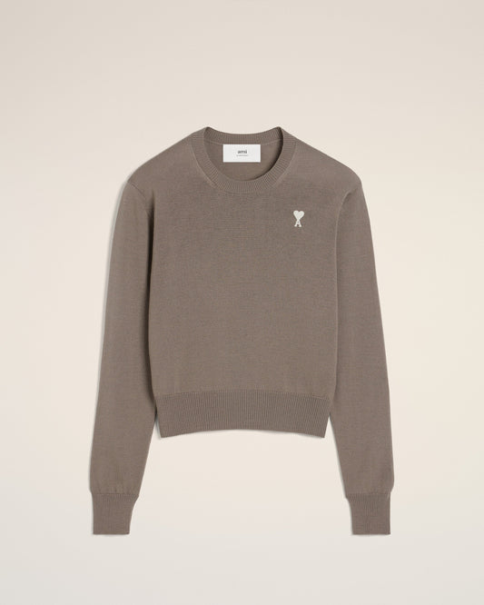 Beige Wool Ami de Coeur Crew Neck Sweater