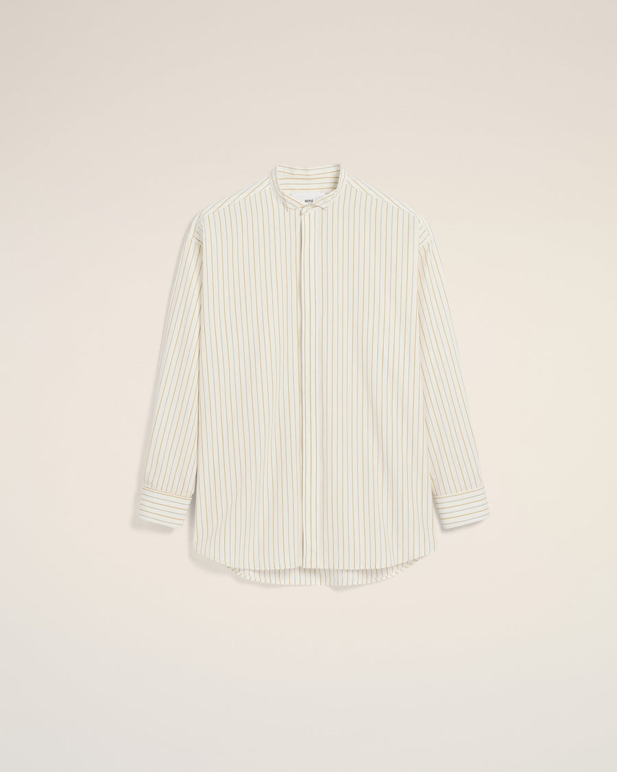White And Khaki Cotton Wingtip Collar Oversized Shirt