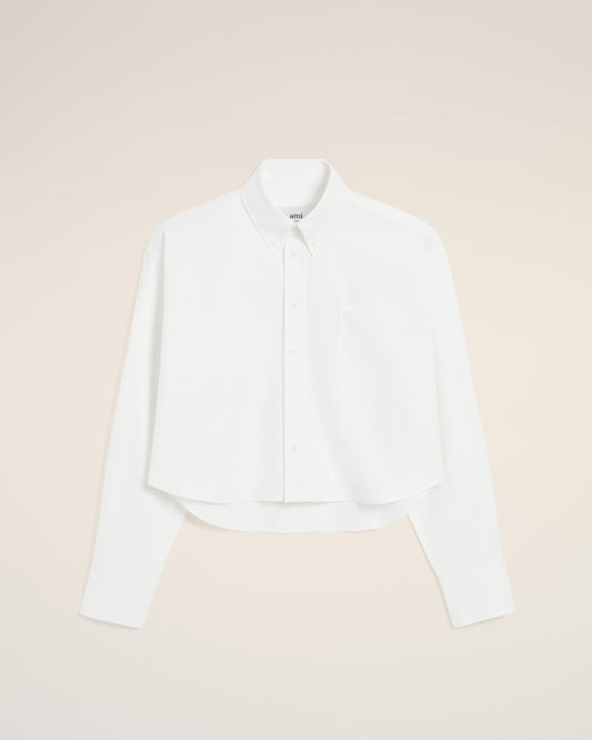 White Cotton Ami De Coeur Cropped Oversized Shirt
