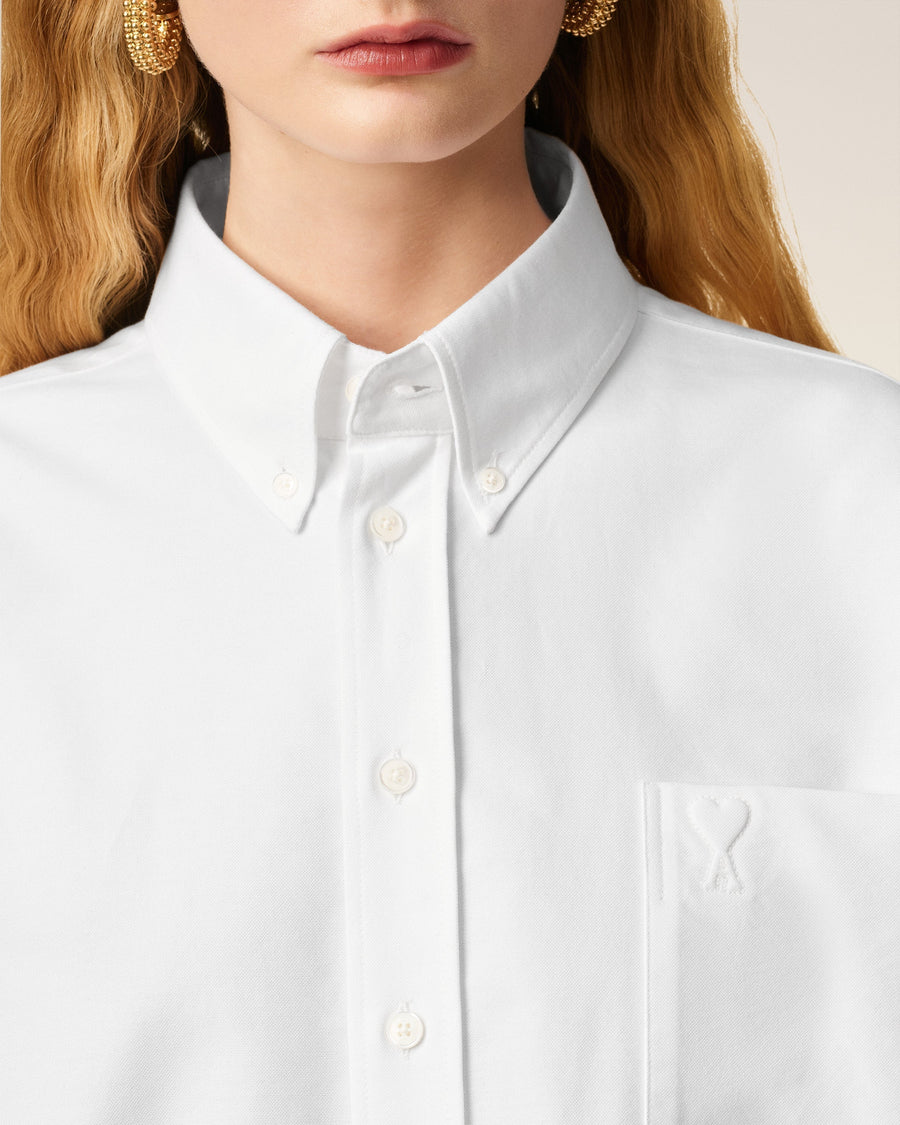 White Cotton Ami De Coeur Cropped Oversized Shirt