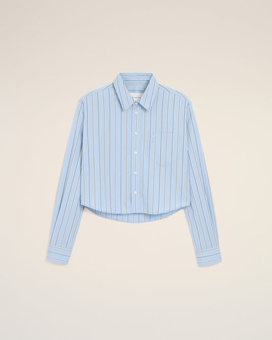 Blue striped cotton cropped shirt
