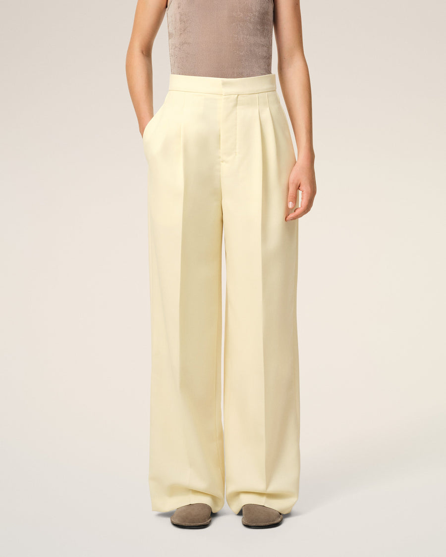 Yellow Wool High Waist Large Trousers