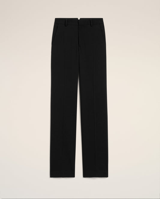 Black Wool Contrasted Straight Trousers