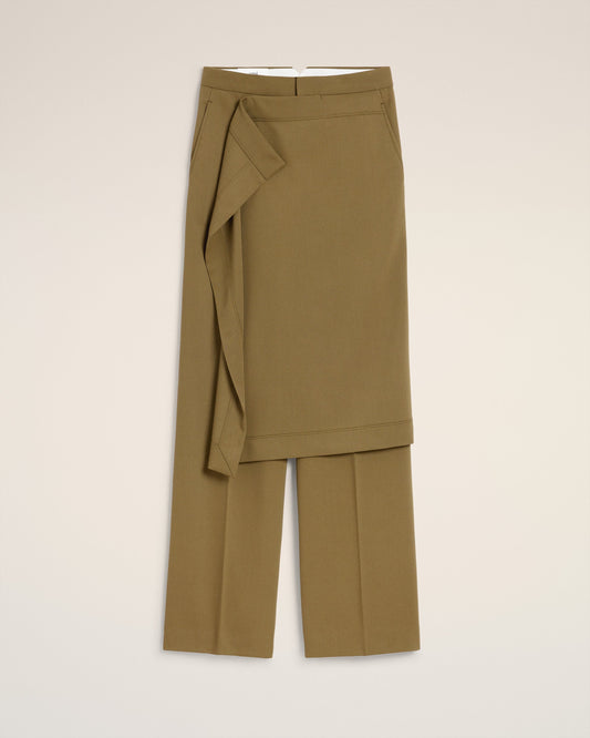 Green Wool Front Panel Large Trousers