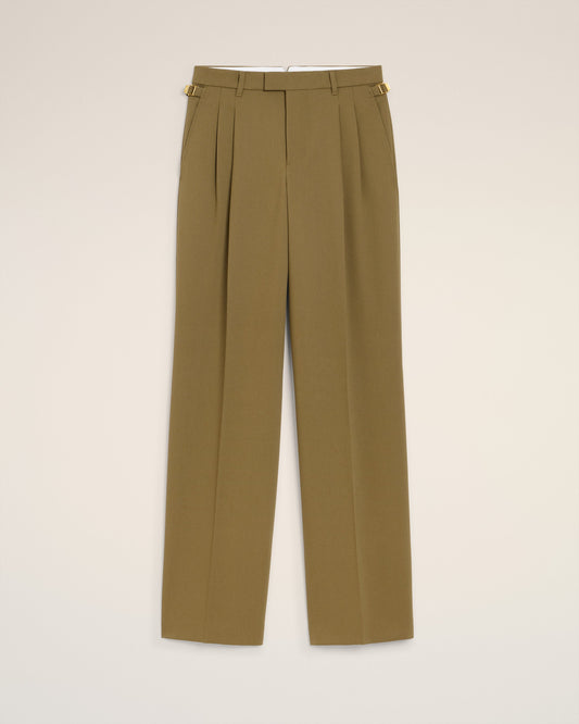 Green Wool Tabs Wide Trousers