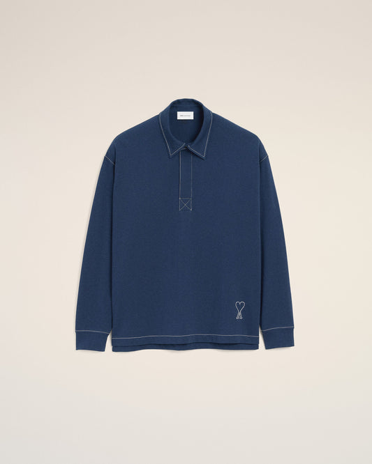 Blue Cotton Long Sleeves Ami De Coeur Polo