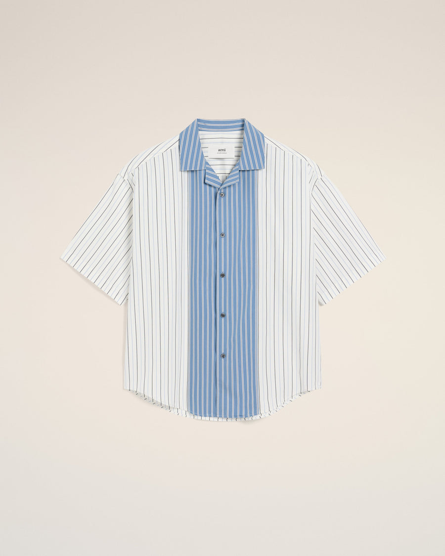 White And Blue Cotton Short Sleeve Boxy Shirt