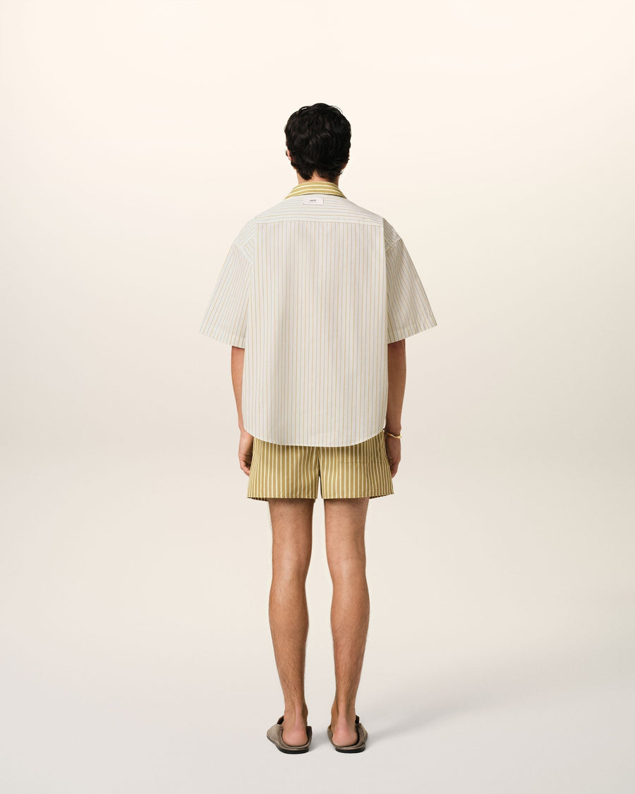White And Khaki Cotton Short Sleeve Boxy Shirt