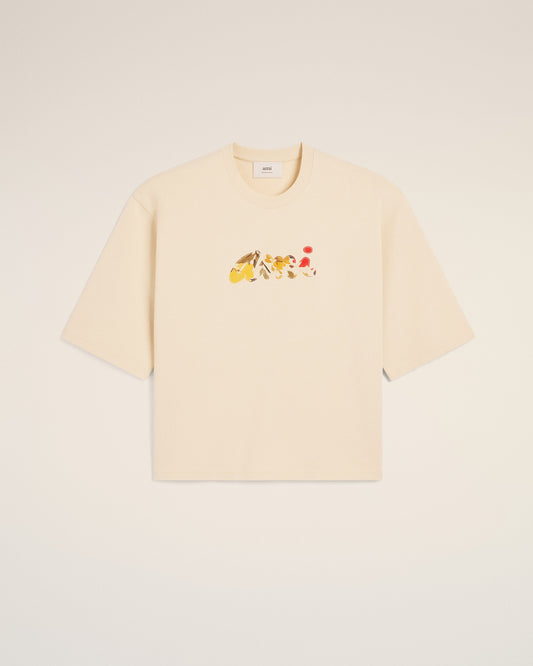 Beige Cotton Floral Ami Patch T-Shirt