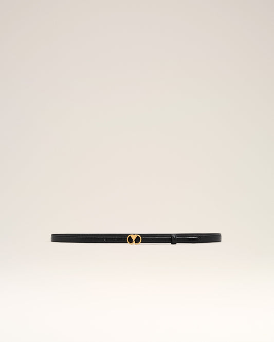 Black Leather Ami de Coeur Thin Belt