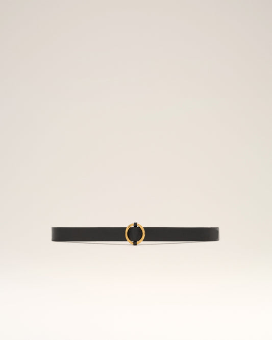 Black Leather Ami Round Buckle Belt