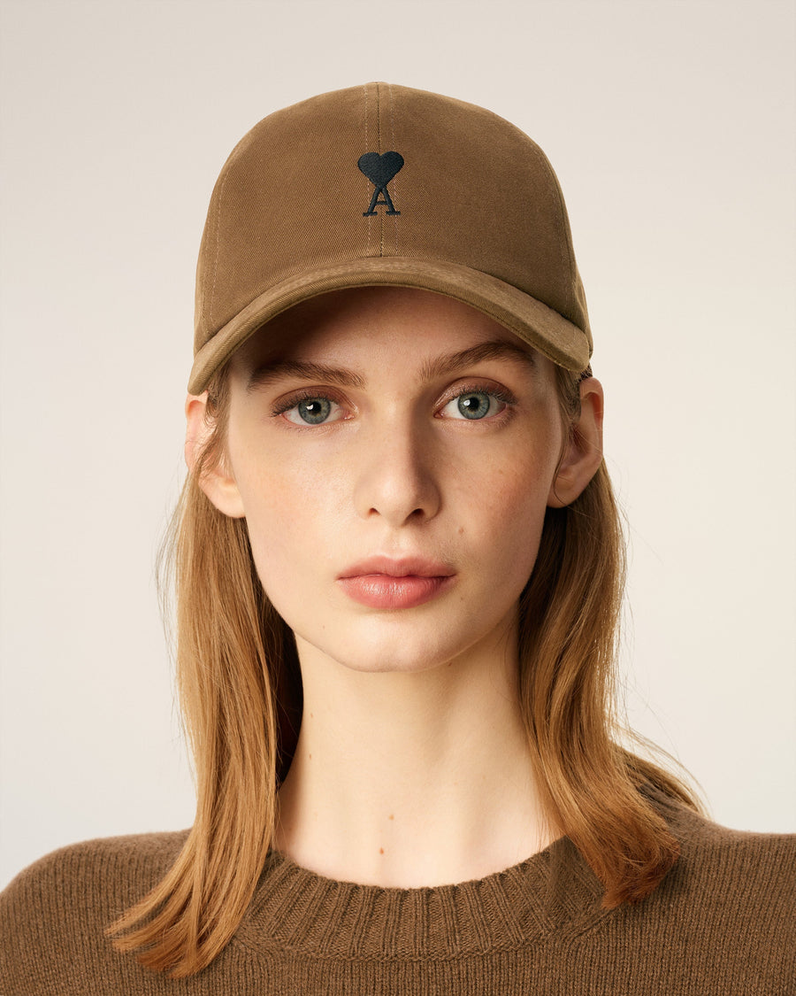 Brown Cotton Ami De Coeur Embroidery Cap