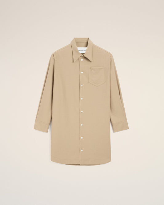 Beige New Wool Ami De Coeur Wide Shirt Dress