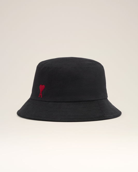 Black Cotton Ami de Coeur Embroidery Bucket Hat