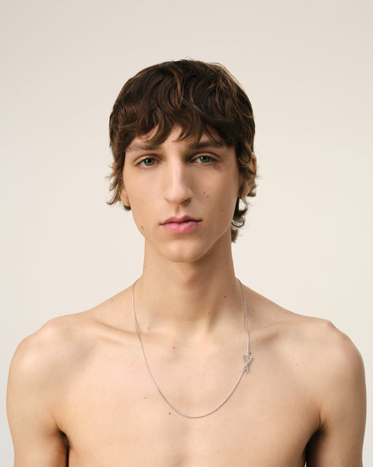 Silver Brass Ami de Coeur Chain Necklace