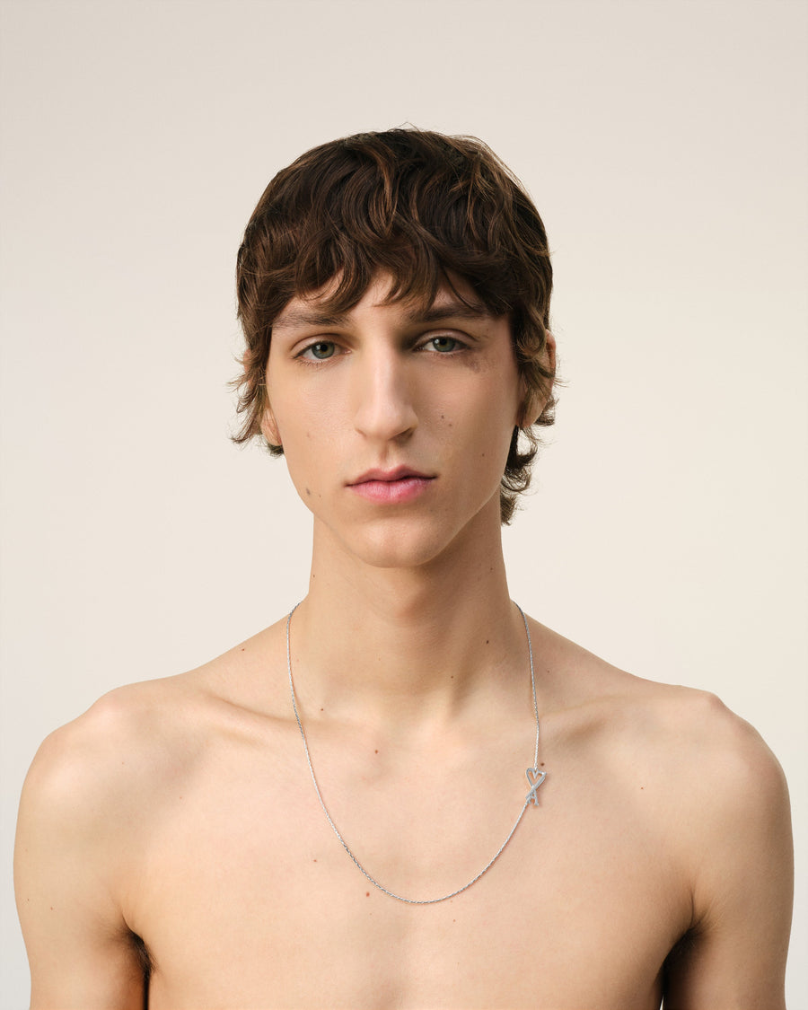Silver Brass Ami de Coeur Chain Necklace