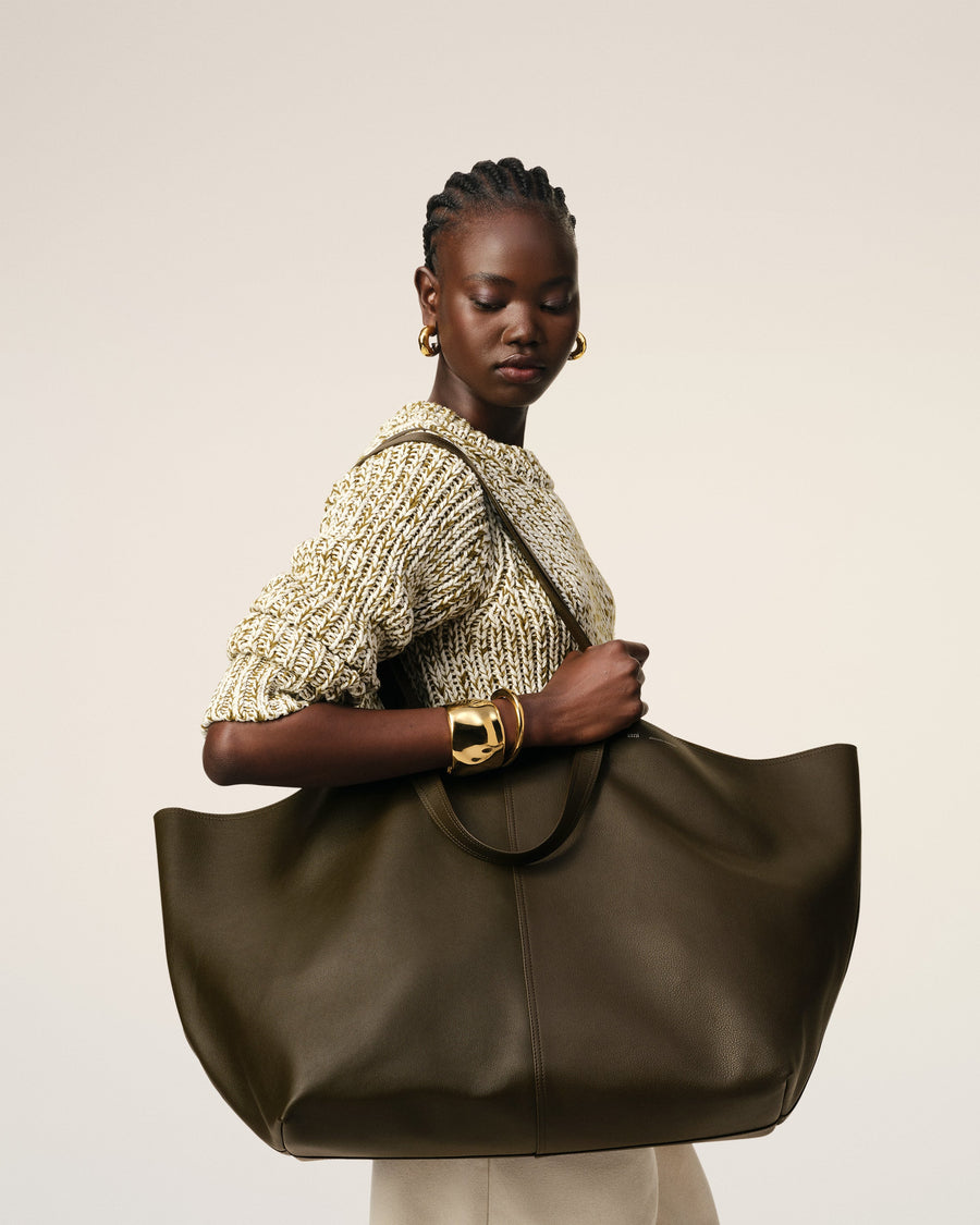 Green Leather Midi Maxi Tote Bag