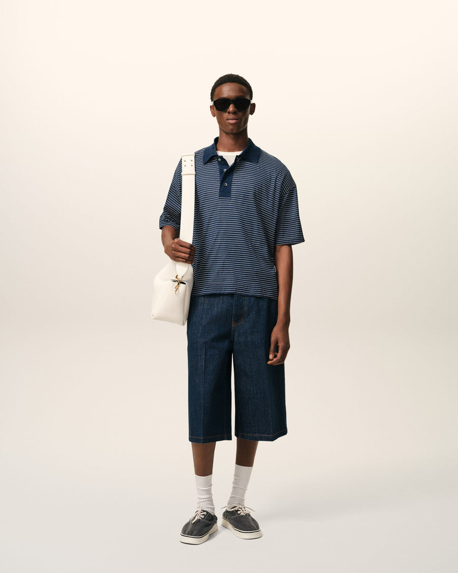 Blue Cotton Striped Ami De Coeur Polo