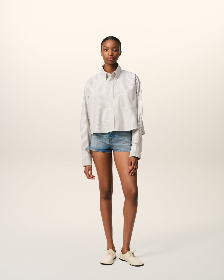 Green Cotton Cropped Oversized Shirt