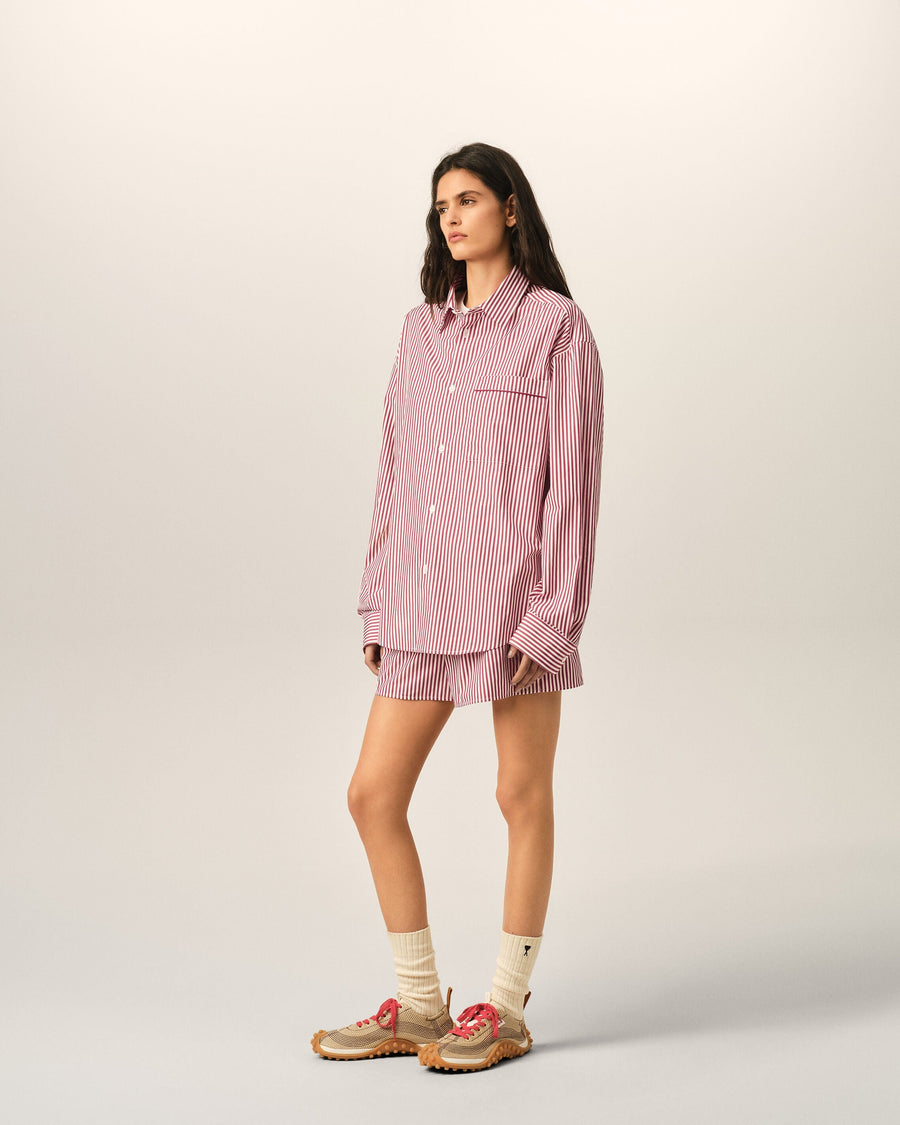 Red boxy striped cotton shirt