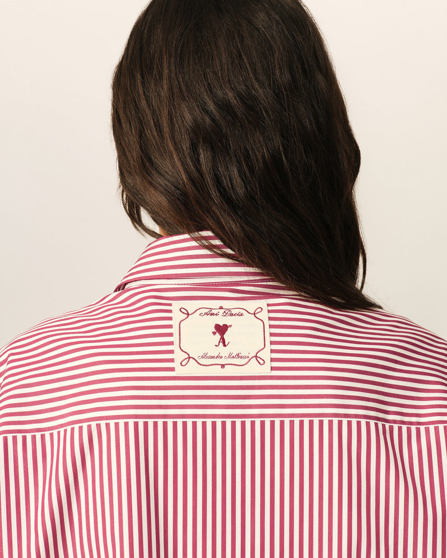 Red boxy striped cotton shirt