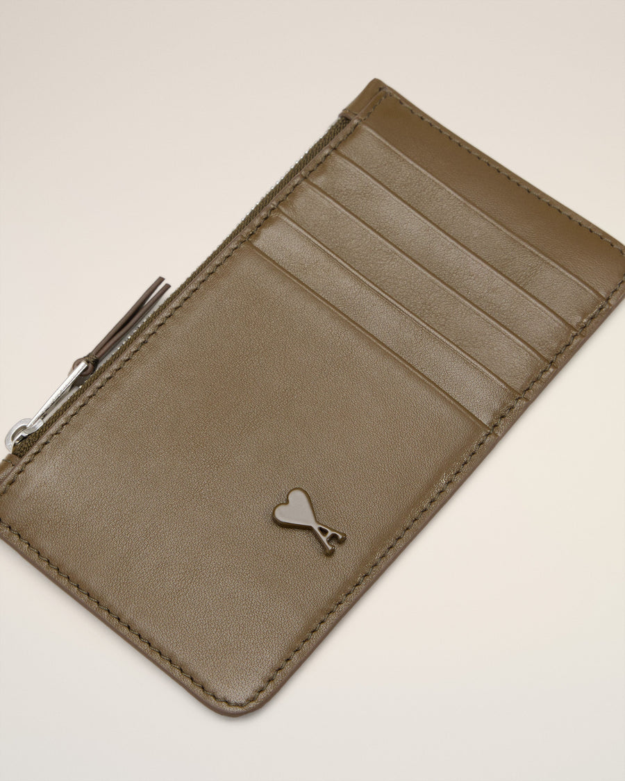 Green Smooth Leather Ami De Coeur Zipped Card Holder