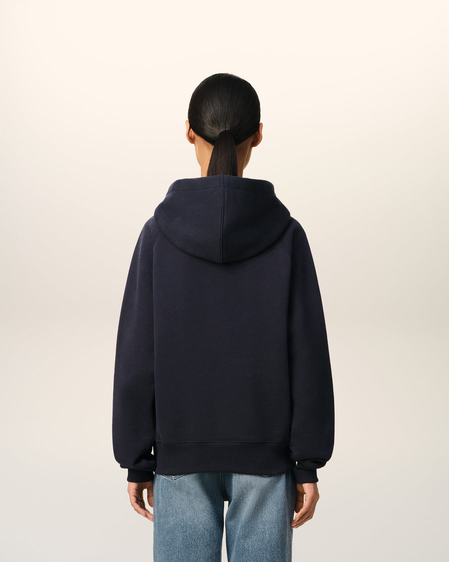 Navy Cotton Hoodie With Ami Paris Patch