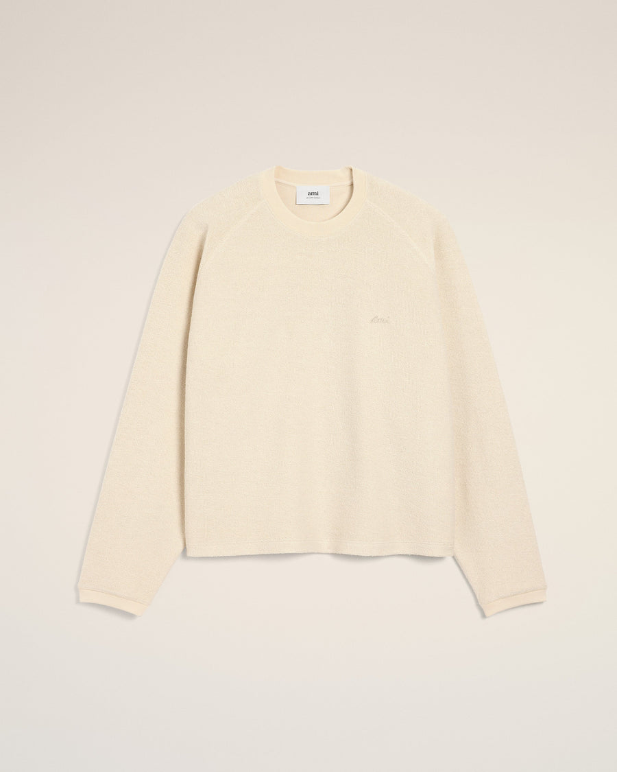 White Leather Raglan Sleeved Crewneck Sweatshirt