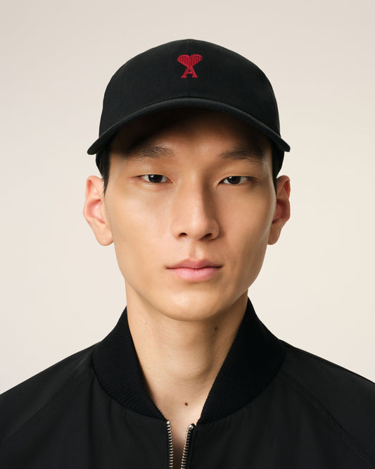 Black Cotton Gabardine Ami De Coeur Embroidery Cap