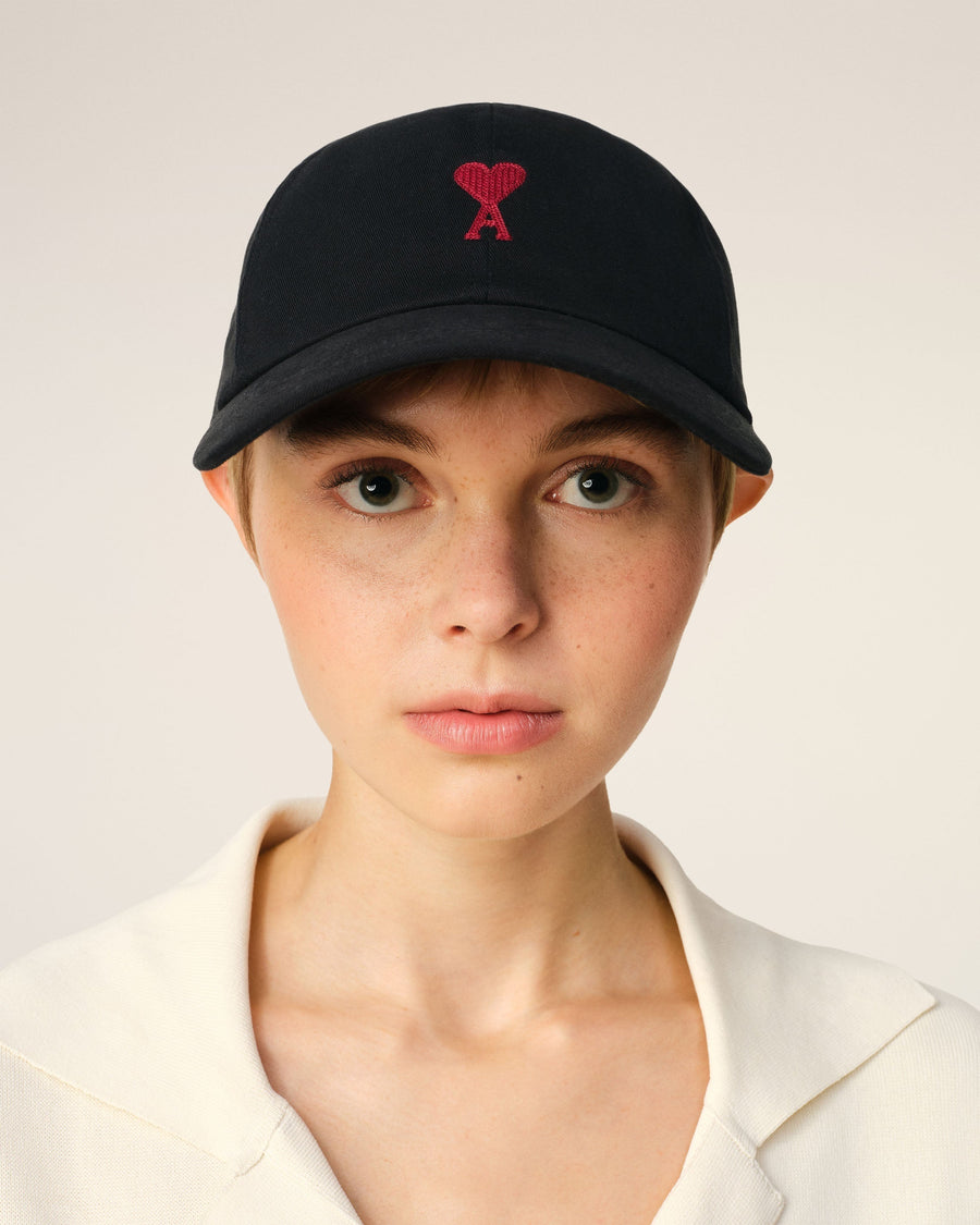 Black Cotton Gabardine Ami De Coeur Embroidery Cap