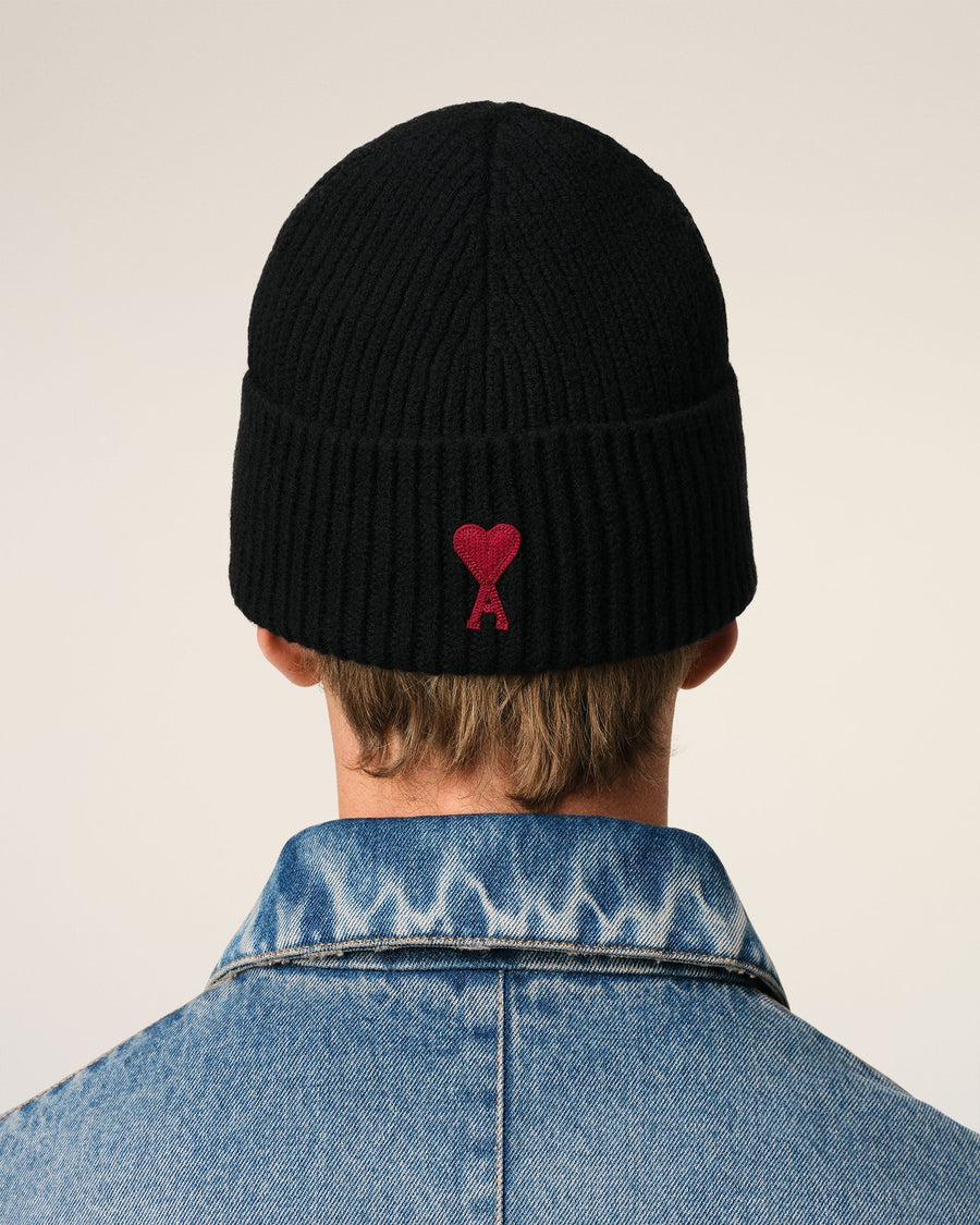 Black Merino Wool Ami De Coeur Beanie