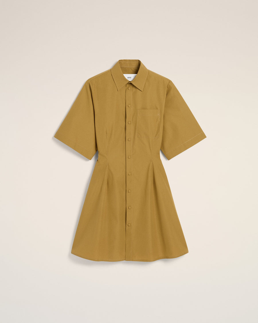 Mustard Cotton Short Sleeve Shirt Dress