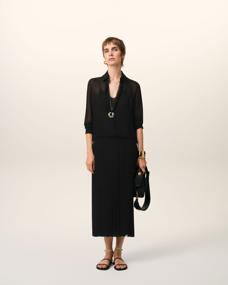 Black Pleated Midi Dress