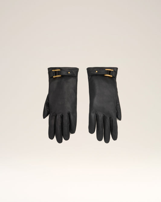 Black Leather Strap Detail Gloves