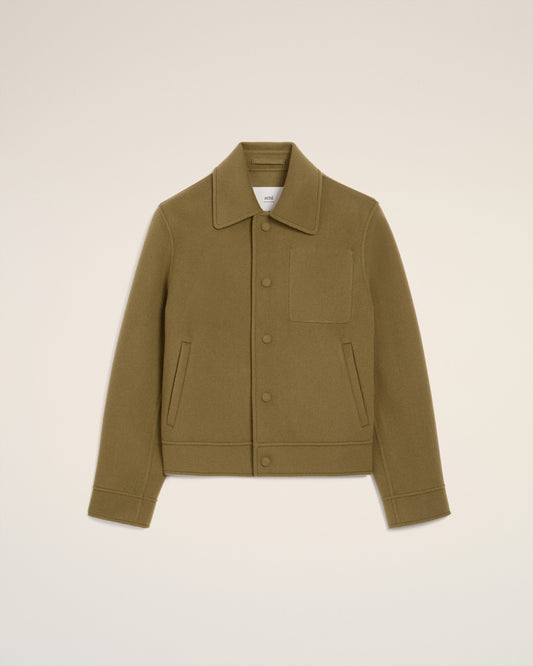 Green Wool Boxy Buttoned Jacket
