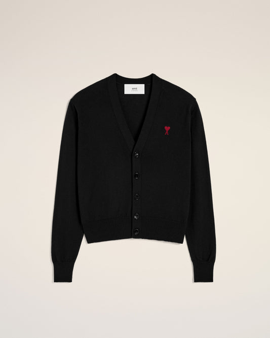 Black Wool Red Ami de Coeur Cardigan