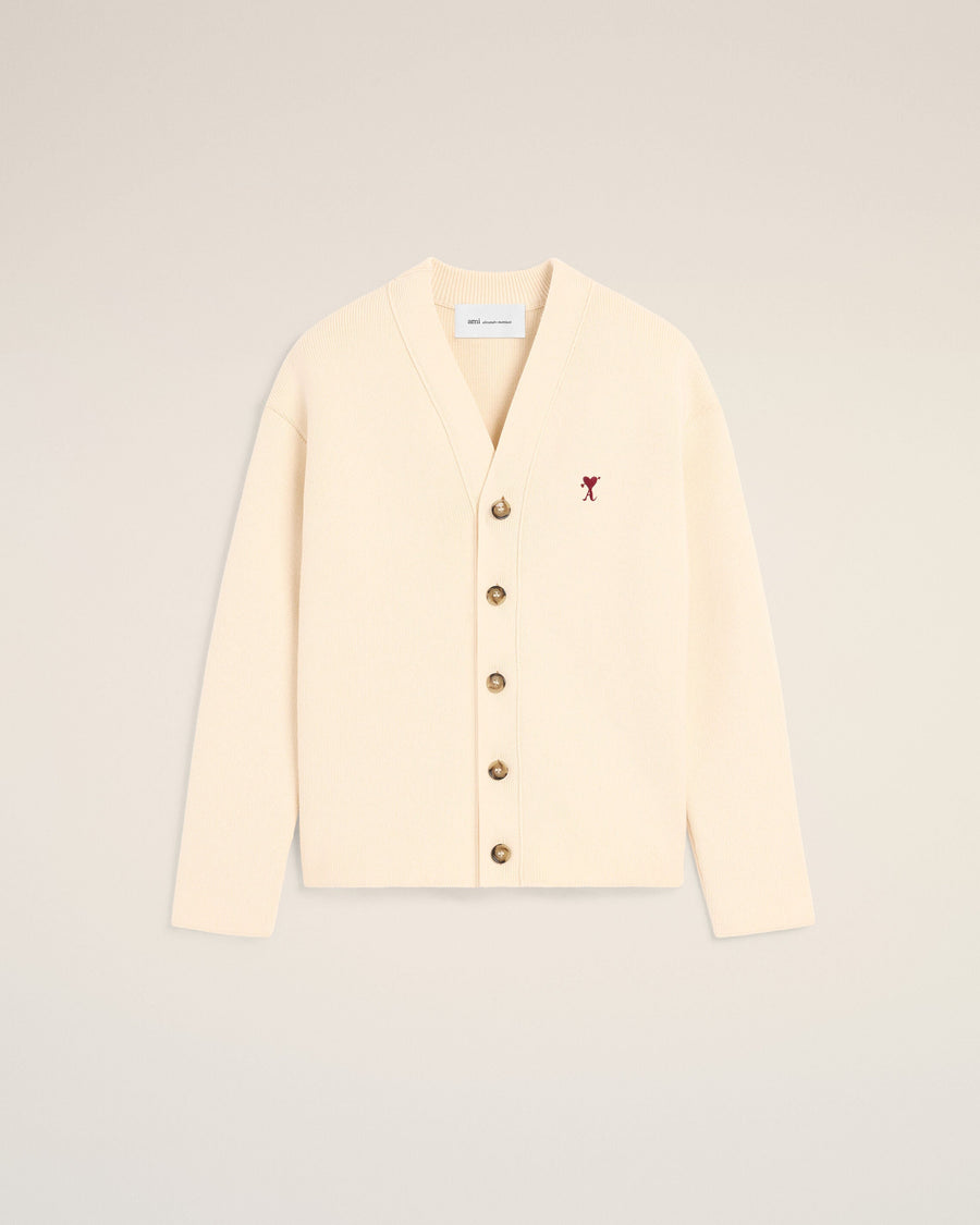 White cotton and wool cardigan with Ami de Coeur arrow