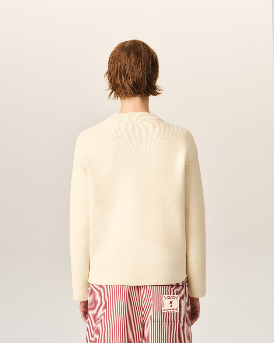 White cotton and wool cardigan with Ami de Coeur arrow