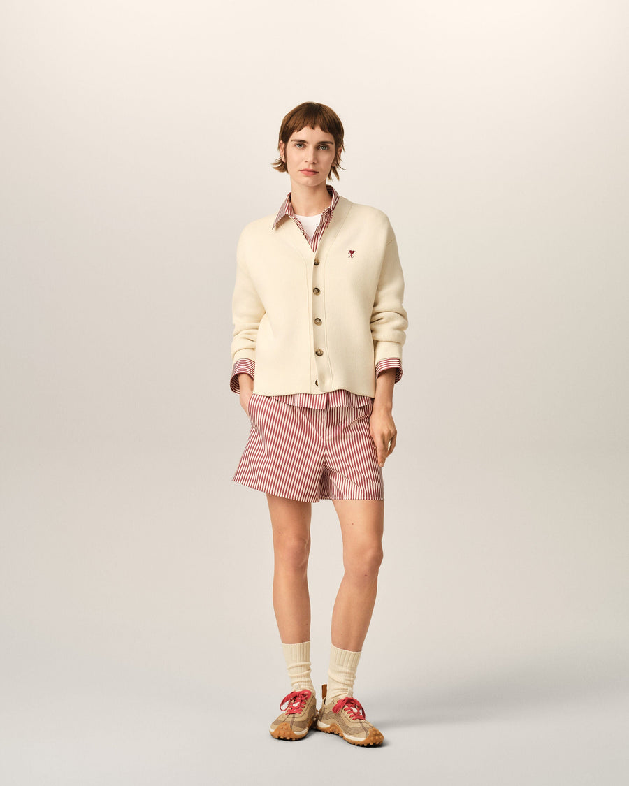 White cotton and wool cardigan with Ami de Coeur arrow