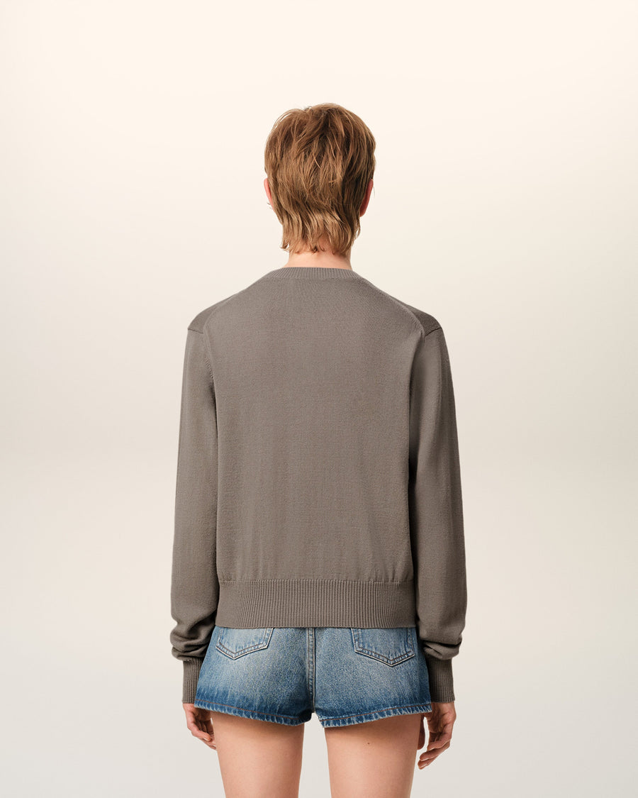 Beige Wool Ami de Coeur Crew Neck Sweater