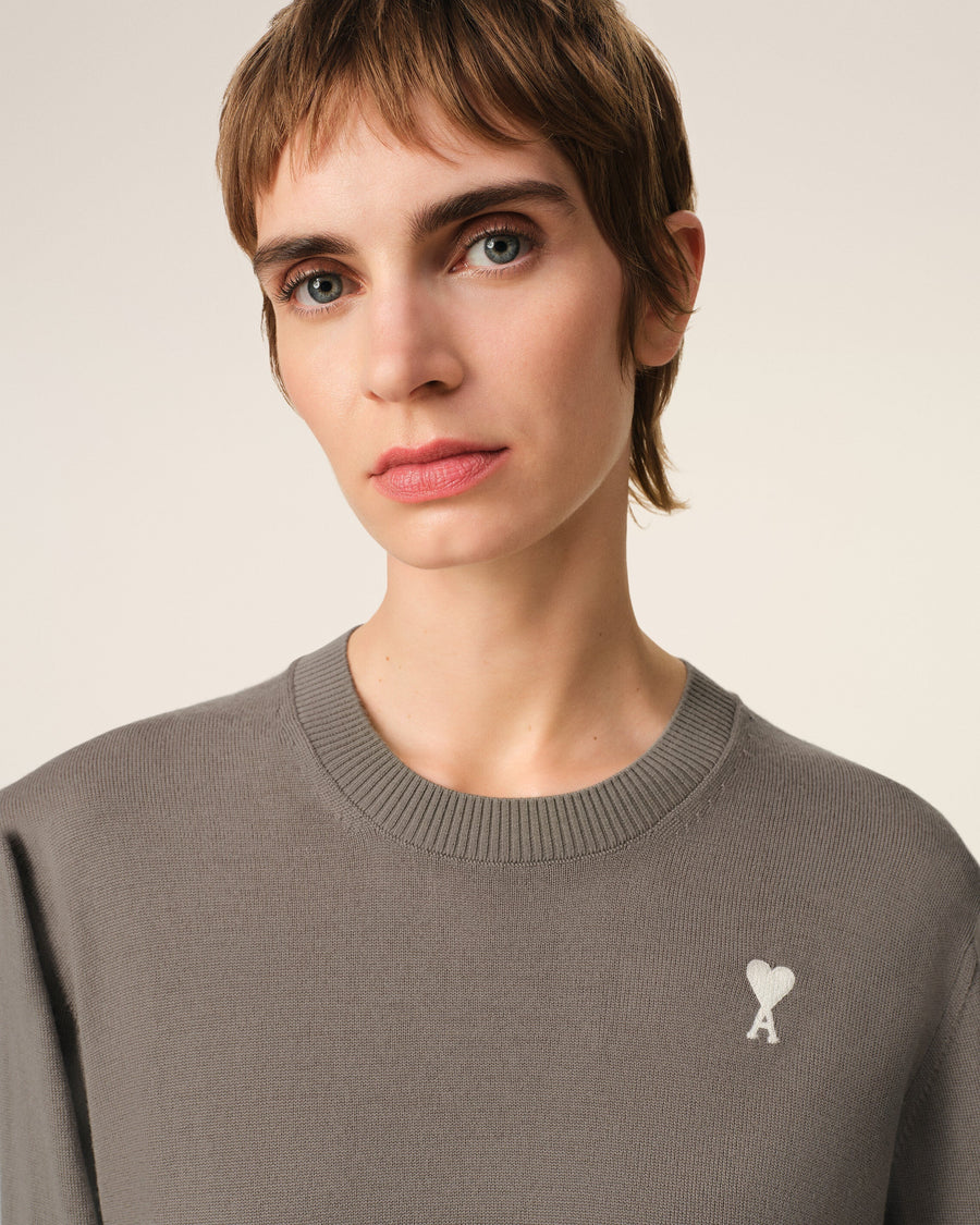 Beige Wool Ami de Coeur Crew Neck Sweater