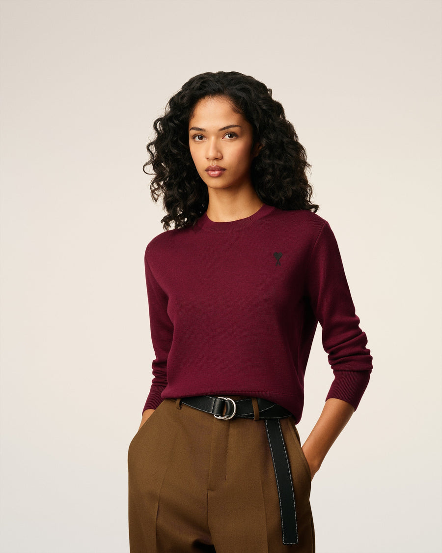 Burgundy Wool Ami De Coeur Crewneck Sweater
