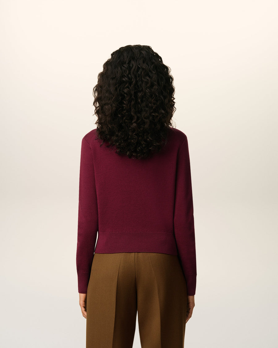 Burgundy Wool Ami De Coeur Crewneck Sweater