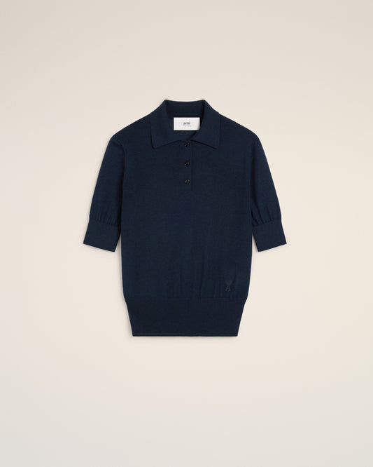 Navy Wool Silk Tonal Ami de Coeur Polo