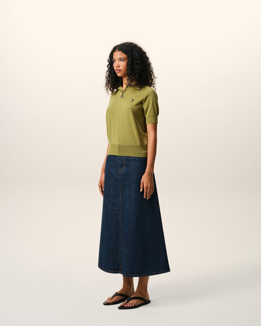 Green Wool Short Sleeves Ami De Coeur Polo