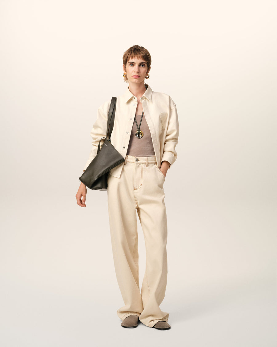 Beige Cotton Ami de Coeur Cropped Shirt