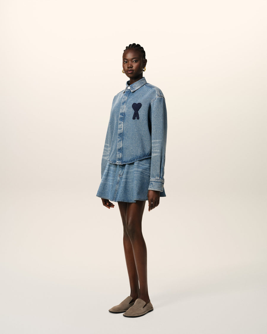 Blue Cotton Ami de Coeur Cropped Shirt