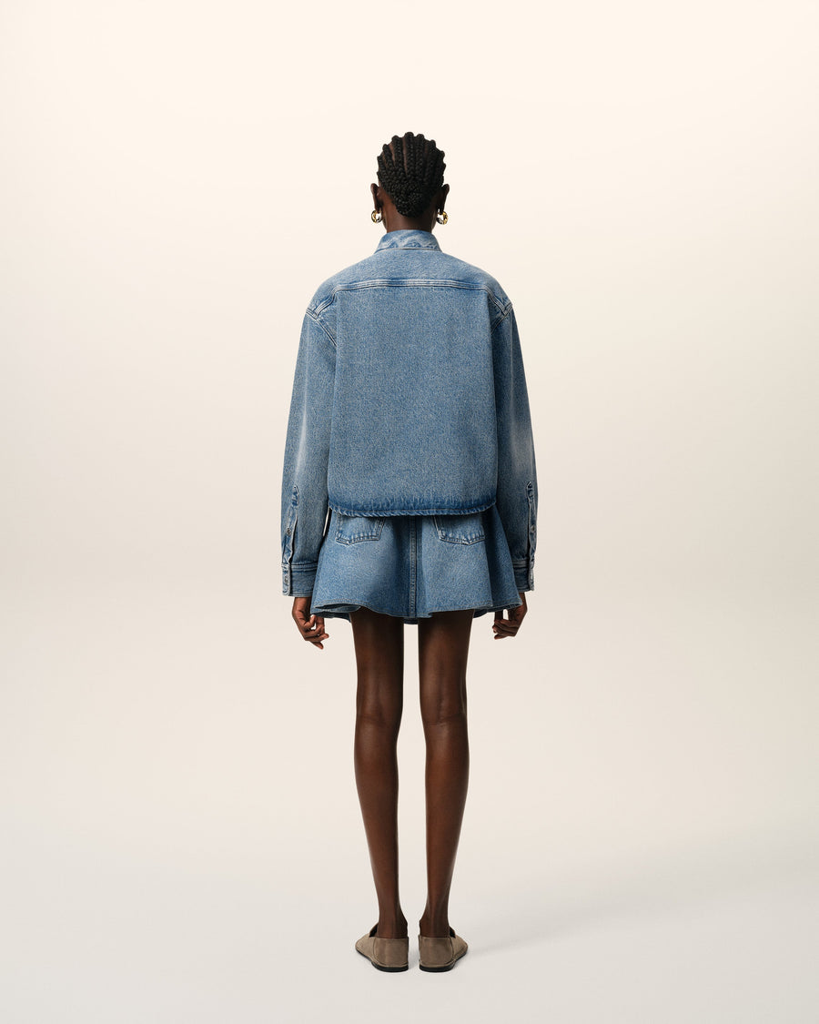 Blue Cotton Ami de Coeur Cropped Shirt