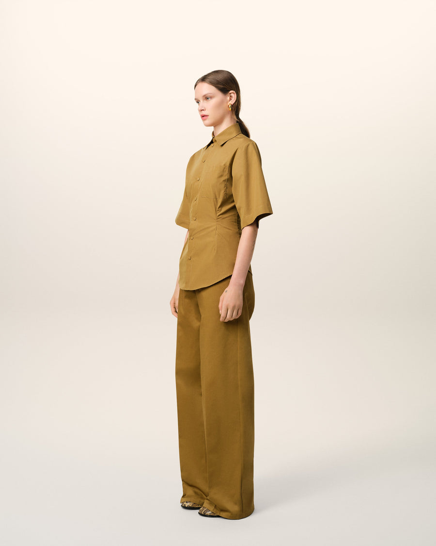 Mustard Cotton Short Sleeve Shirt